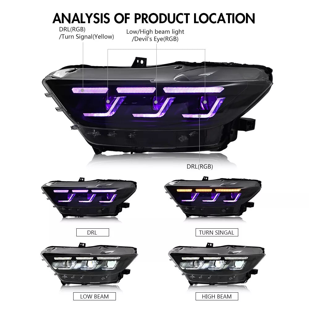 2015-2017 Ford Mustang RGB S650 Style Headlights - Flow Series
