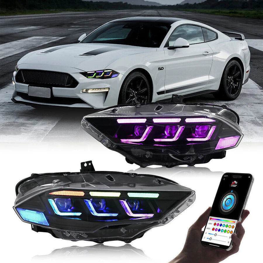 2018-2023 Ford Mustang RGB S650 Style Headlights - Flow Series