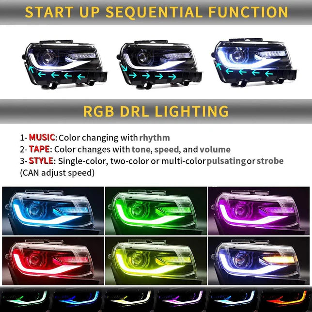 RGB Dual Beam Headlights For Chevrolet Camaro 5th Gen 2014 2015